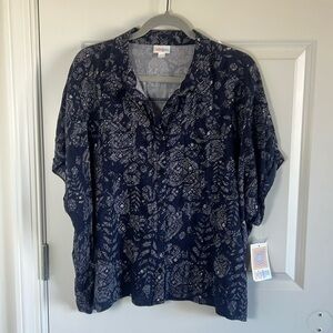 100% Rayon NWT Lularoe Amy Button Down Shirt Top Large Beautiful summer print